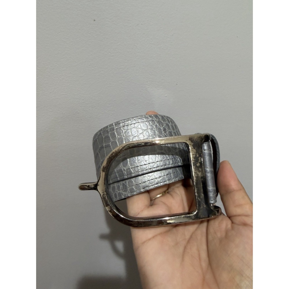 Sandy‎ Duftler Women's Genuine Leather Croc Print Belt Silver Gray Sz 32 Wide
